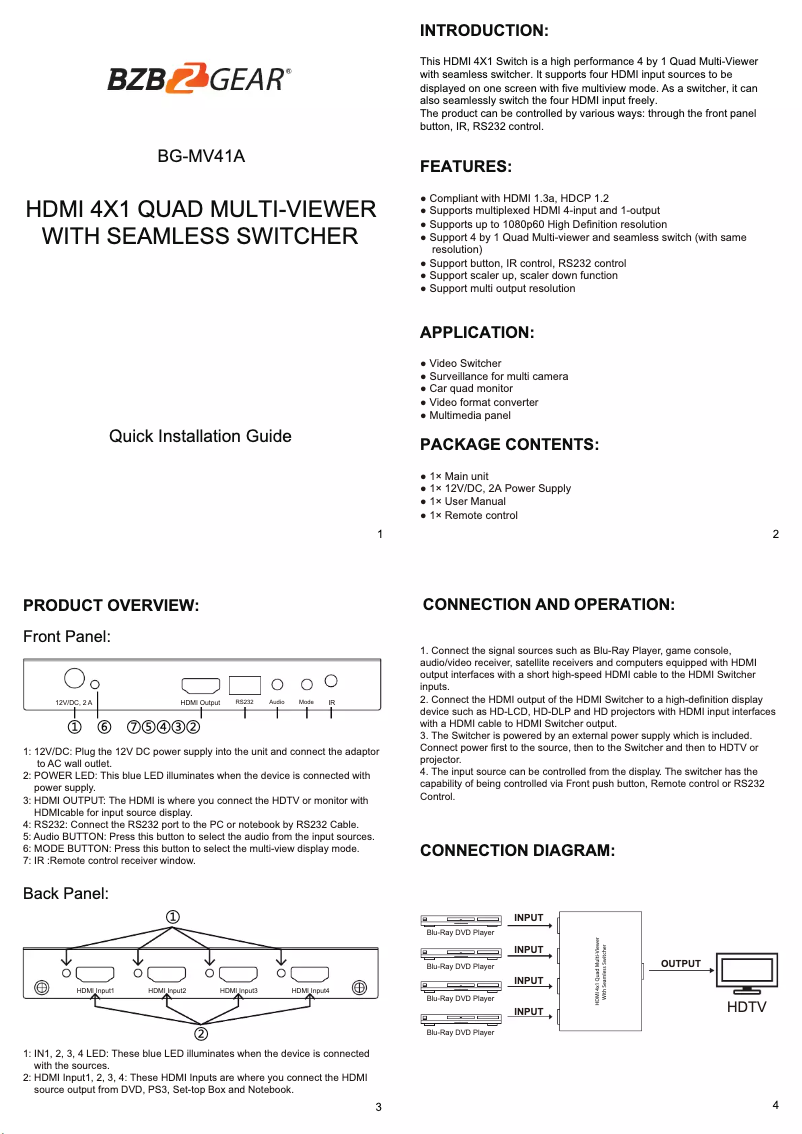 Page 1 de la notice Manuel utilisateur BZBGear MV41A