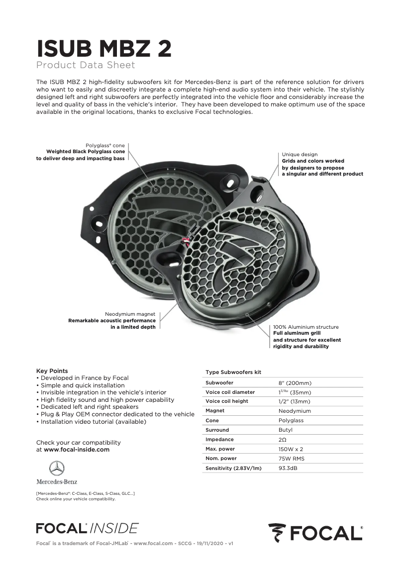 Página 1 del manual Ficha técnica Focal Inside I SUB MBZ 2