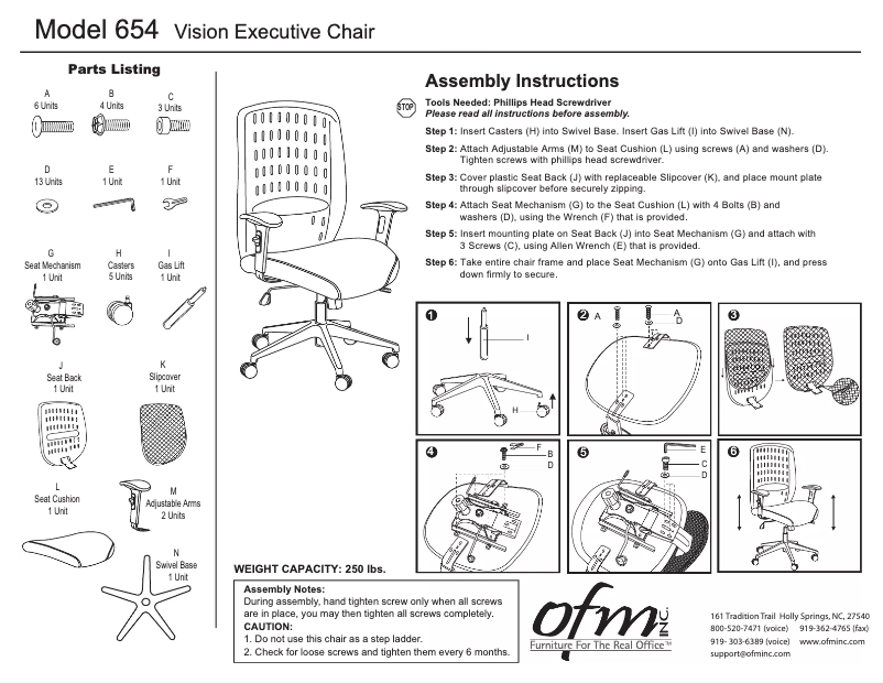 Page n°1 - Manuel utilisateur OFM Vision Executive 654