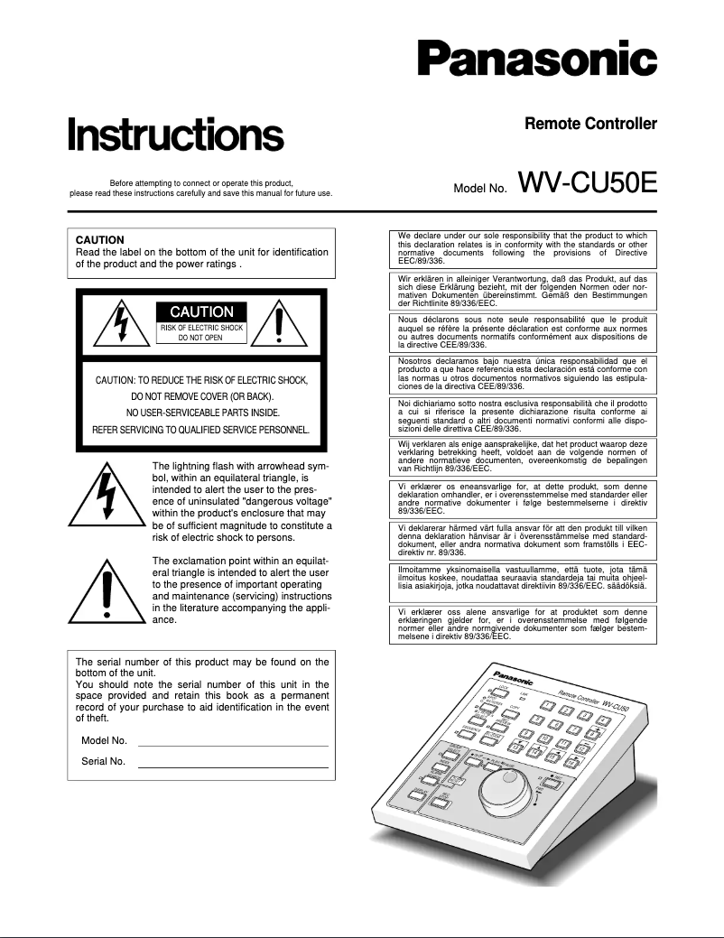 Page 1 de la notice Manuel utilisateur Panasonic WV-CU50