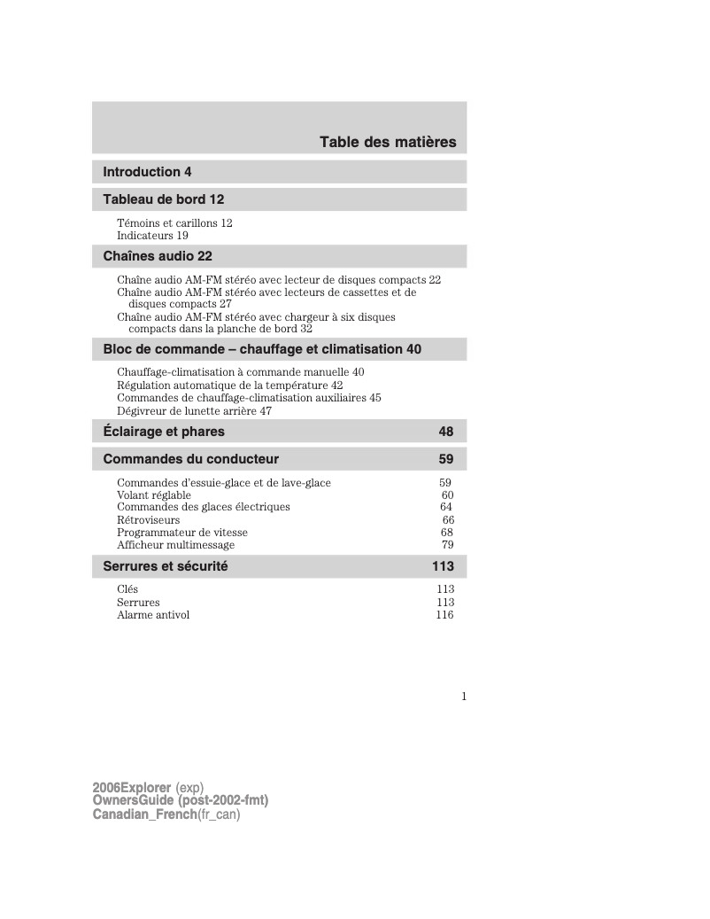 Page n°1 - Manuel utilisateur Ford Explorer (2006)