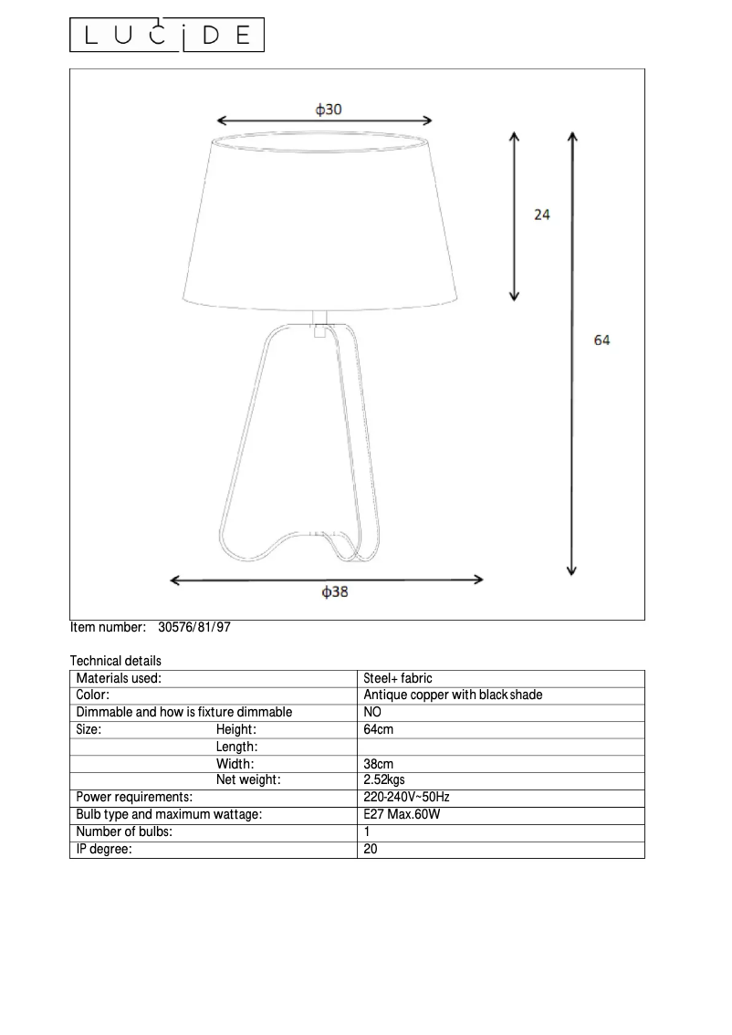 Page 1 de la notice Manuel utilisateur Lucide Capucino 30576/81/97