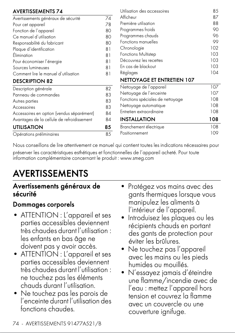 Page 1 de la notice Fiche technique Smeg SBC4604WNR