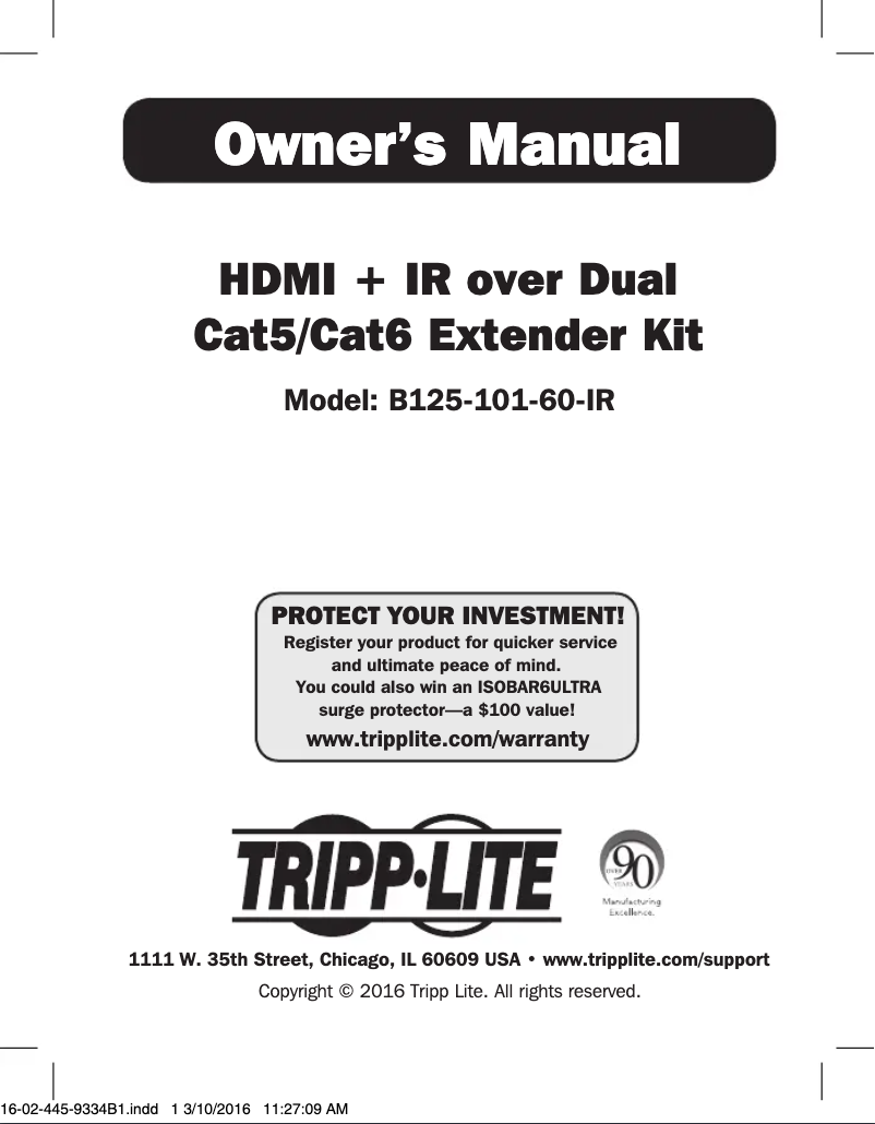 Page 1 de la notice Manuel utilisateur Tripp Lite B125-101-60-IR