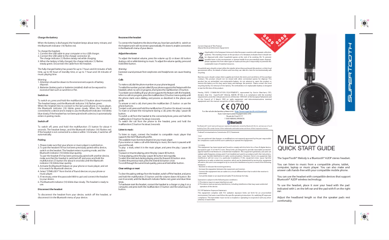 Image de la première page du manuel de l'appareil Melody