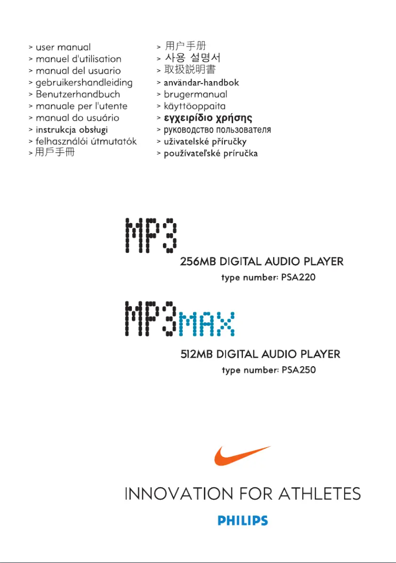 Image de la première page du manuel de l'appareil Nike PSA250