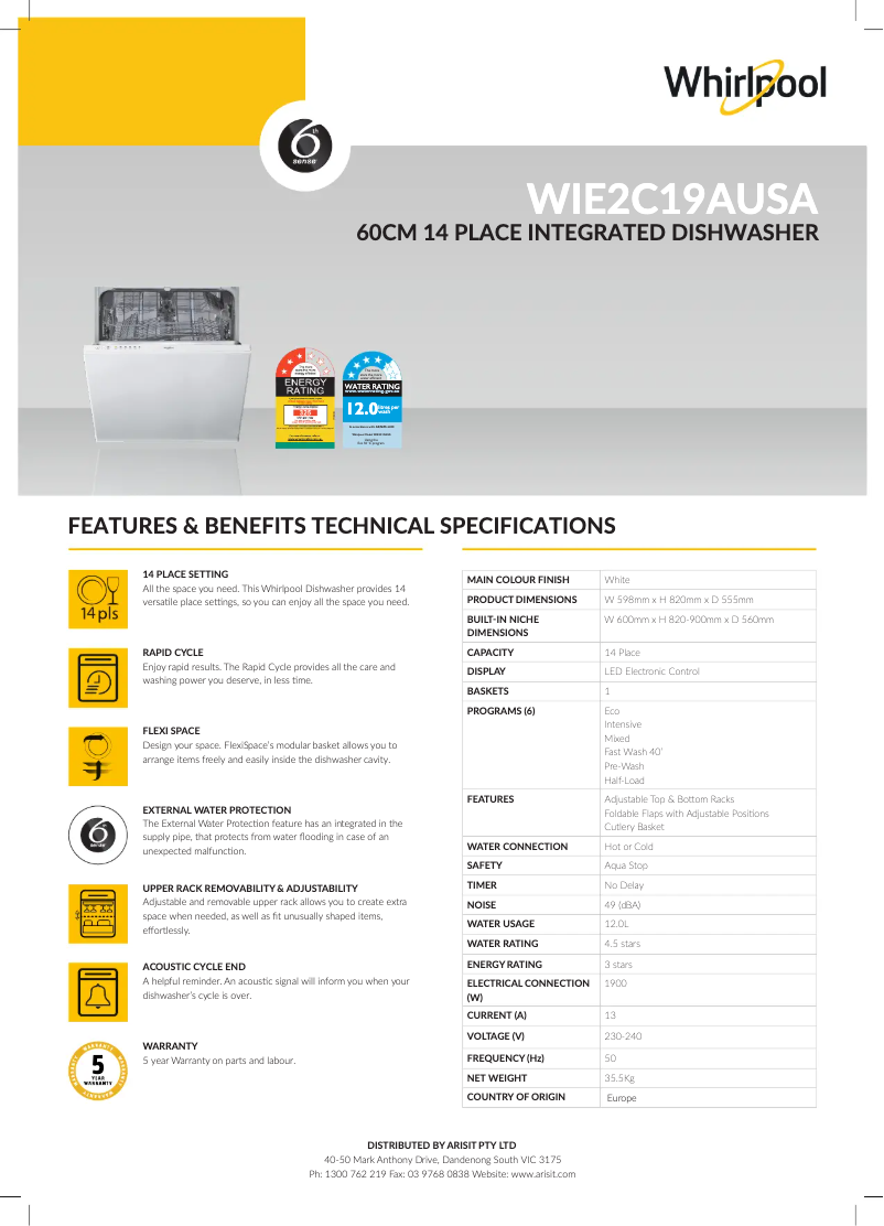 Image de la première page du manuel de l'appareil WIE2C19AUSA