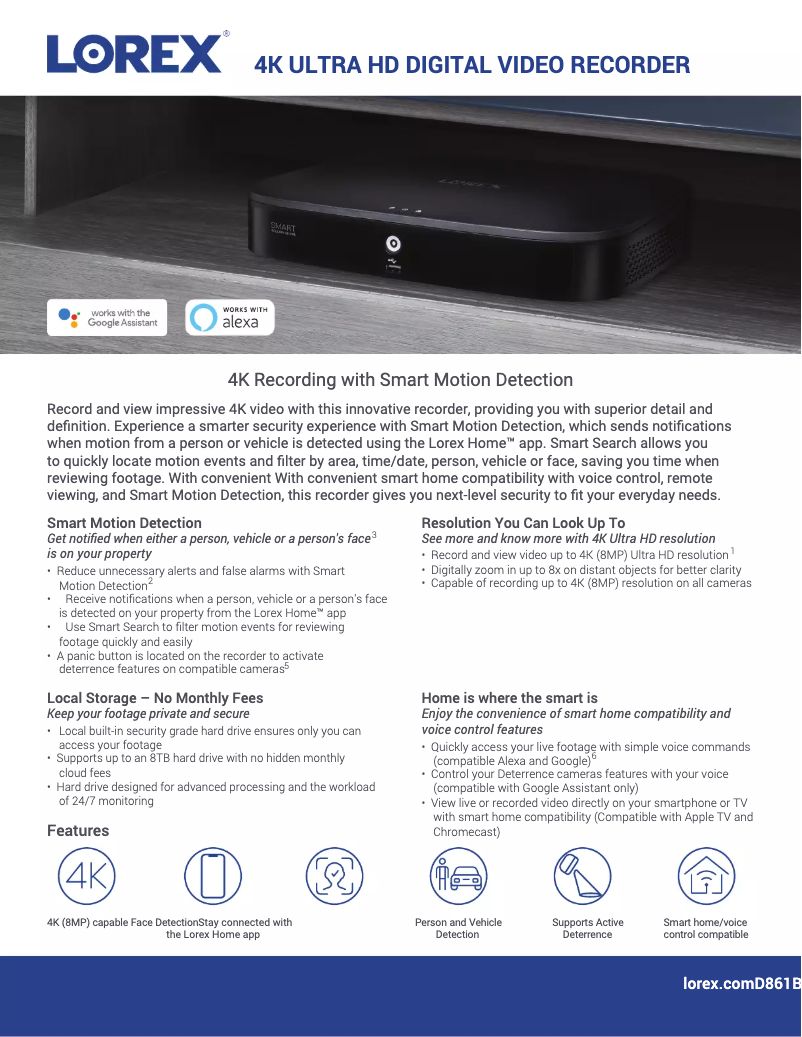 Page 1 de la notice Fiche technique Lorex D861A82B