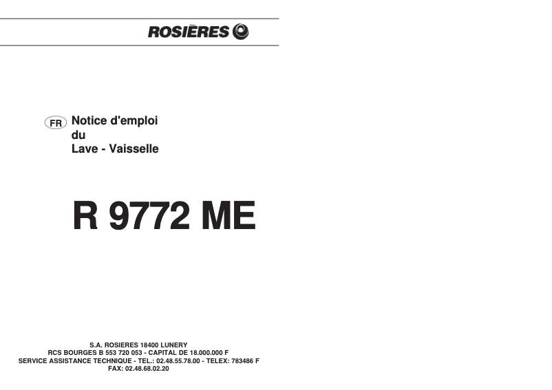 Image de la première page du manuel de l'appareil R 9772 ME