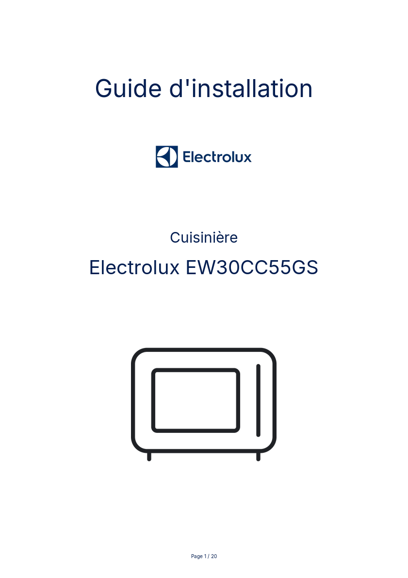 Page n°1 - Guide d'installation Electrolux EW30CC55GS