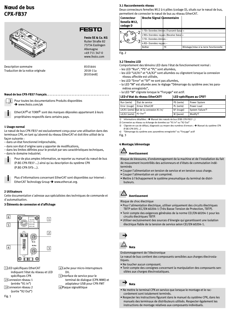 Page 1 de la notice Manuel utilisateur Festo CPX-FB37