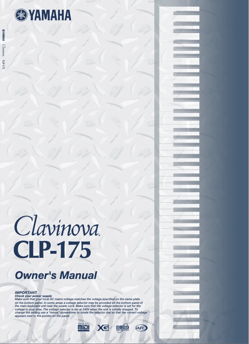 Page 1 de la notice Manuel utilisateur Yamaha Clavinova CLP-175