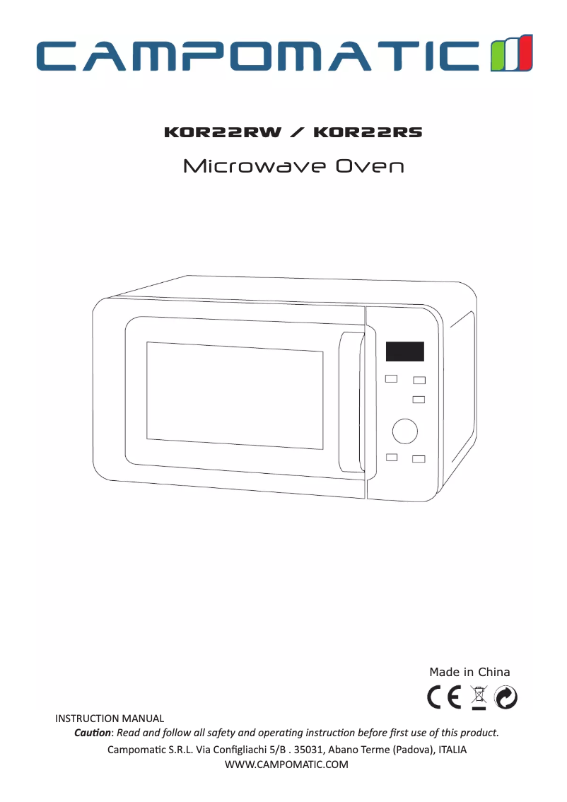 Page n°1 - Manuel utilisateur Campomatic KOR22RW