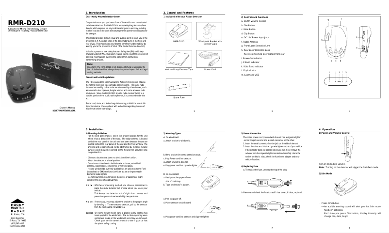 Page 1 de la notice Manuel utilisateur Rocky Mountain RMR-D210