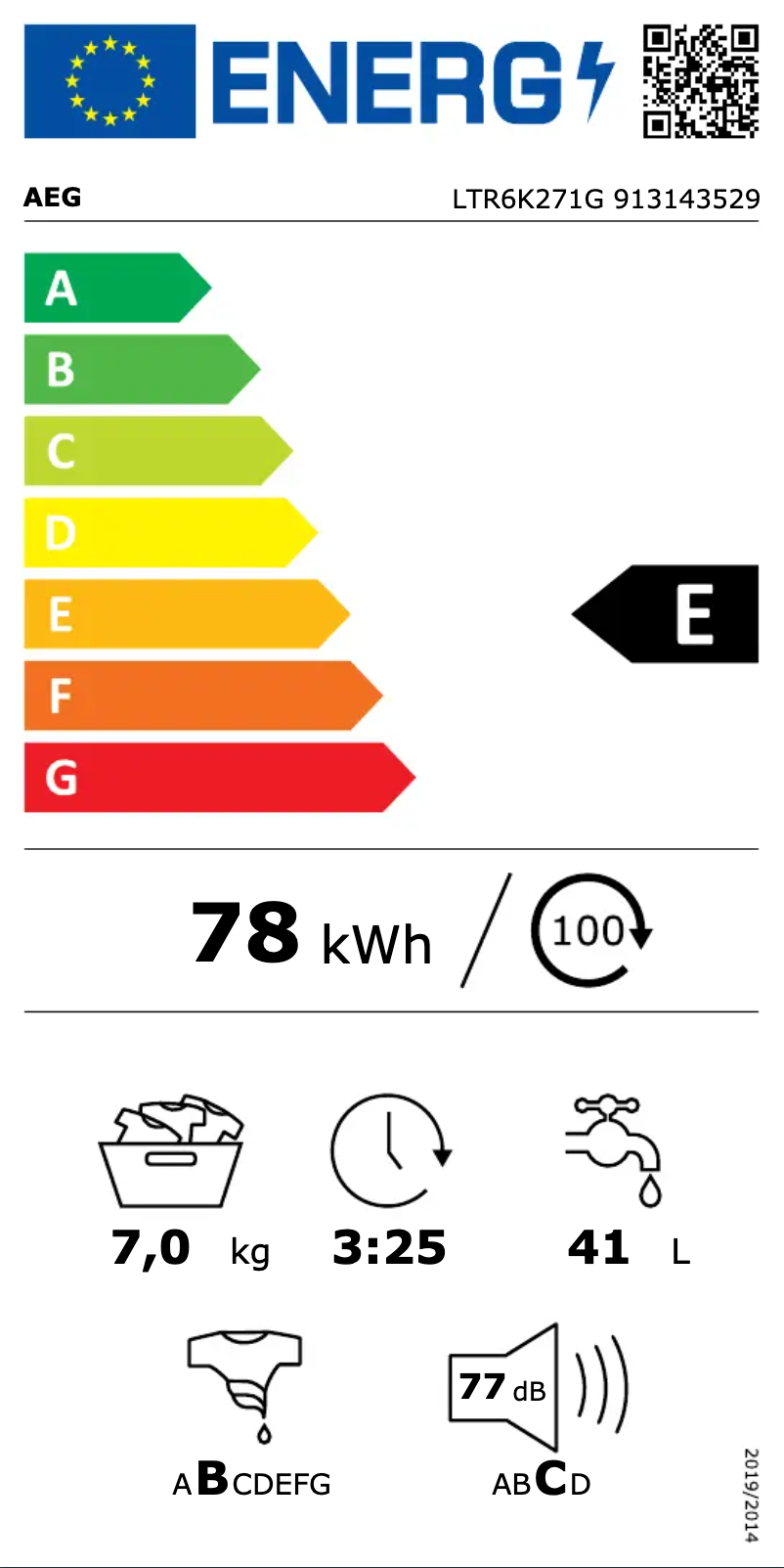 Page n°1 - Label énergétique AEG LTR6K271G