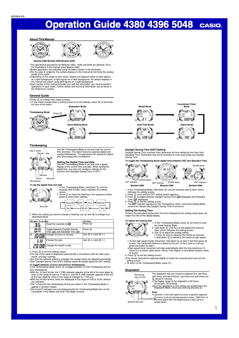 Page n°1 - Manuel utilisateur Casio 4396