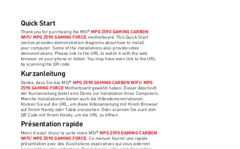 Page 1 de la notice Manuel utilisateur MSI MPG Z590 Gaming Carbon WIFI