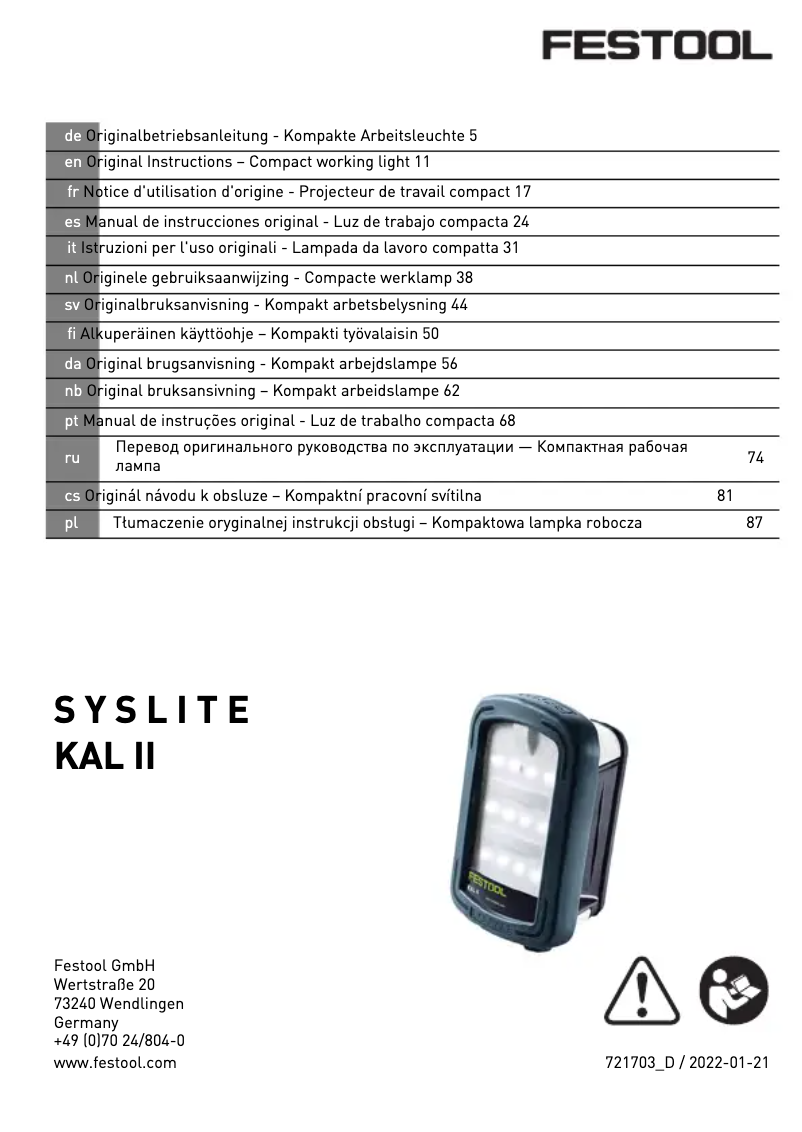 Imagen de la primera página del manual del dispositivo Syslite KAL II