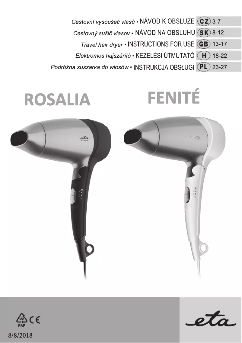 Page 1 de la notice Manuel utilisateur Eta Fenité 6320 90020