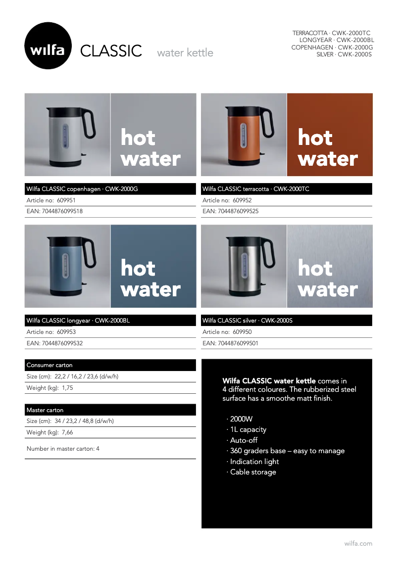 Page 1 de la notice Fiche technique Wilfa Classic Raven CWK-2000MB