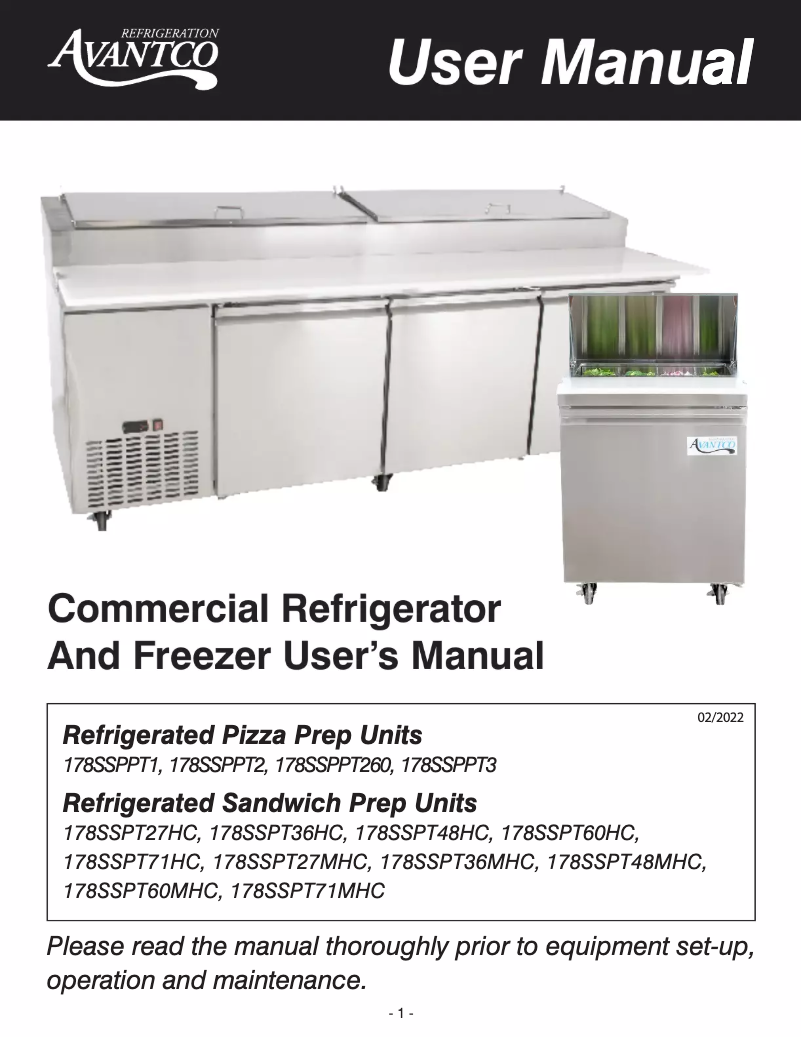 Page 1 de la notice Manuel utilisateur Avantco SS-PT-48M-HC