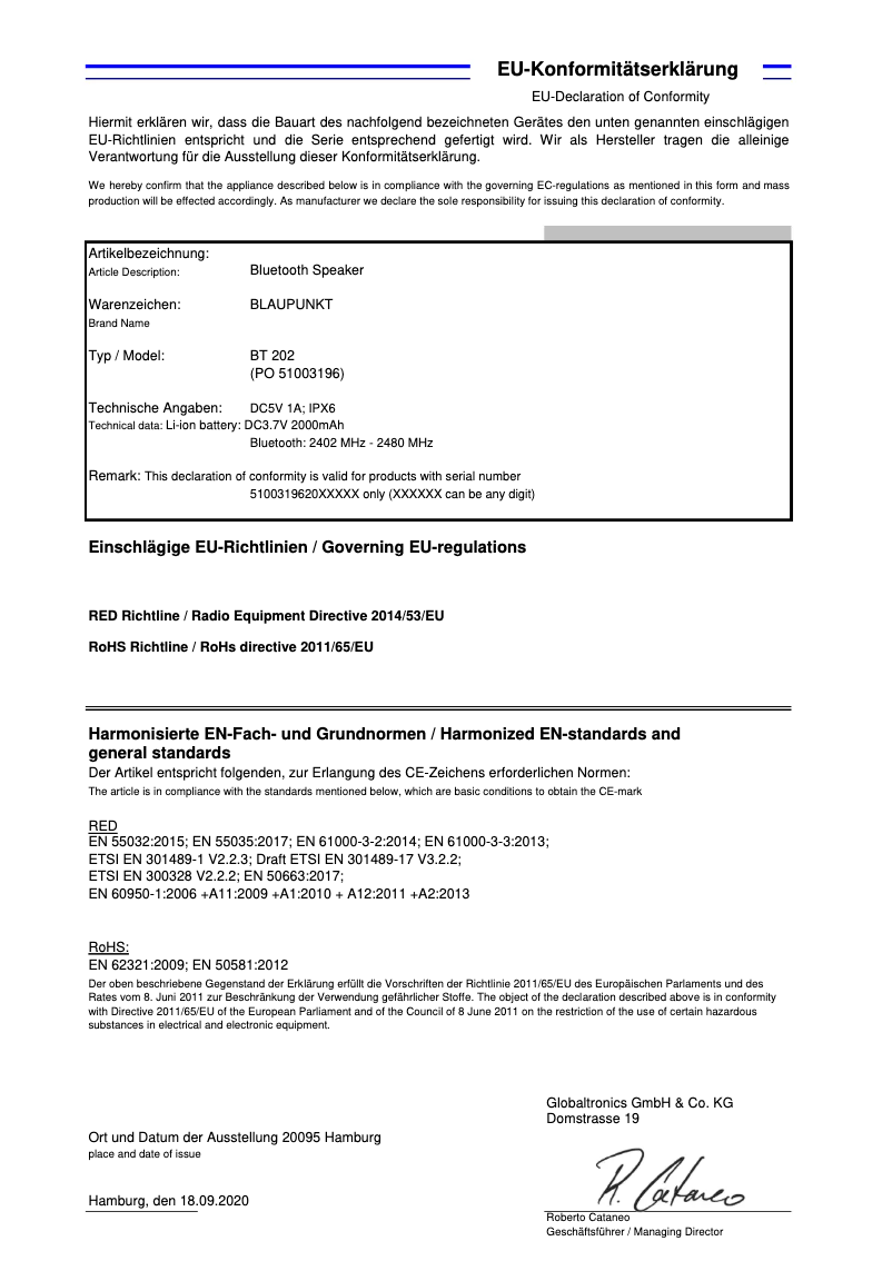 Image de la première page du manuel de l'appareil BT 202