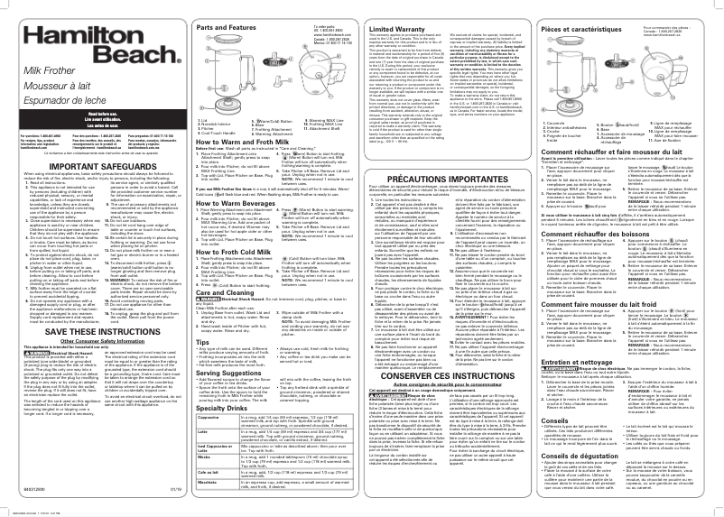 Page 1 de la notice Manuel utilisateur Hamilton Beach 43560C