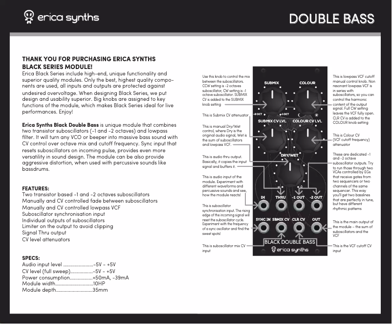 Page 1 de la notice Manuel utilisateur Erica Synths Black Double Bass