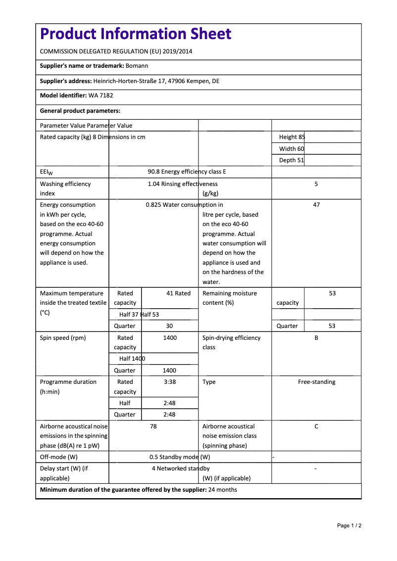Image de la première page du manuel de l'appareil WA 7182