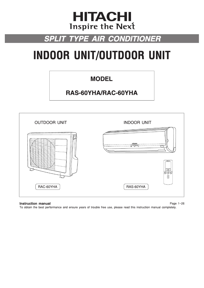 Page 1 de la notice Mode d'emploi Hitachi RAS-60YHA