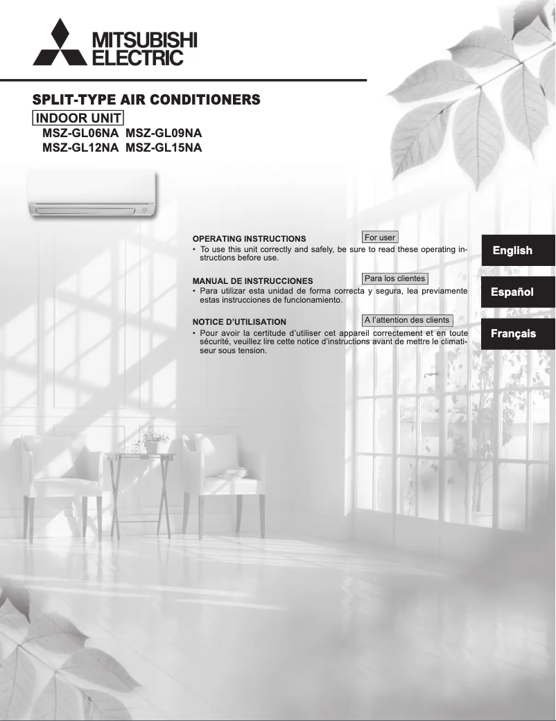 Page 1 de la notice Manuel utilisateur Mitsubishi MSY-GL24NA-U1