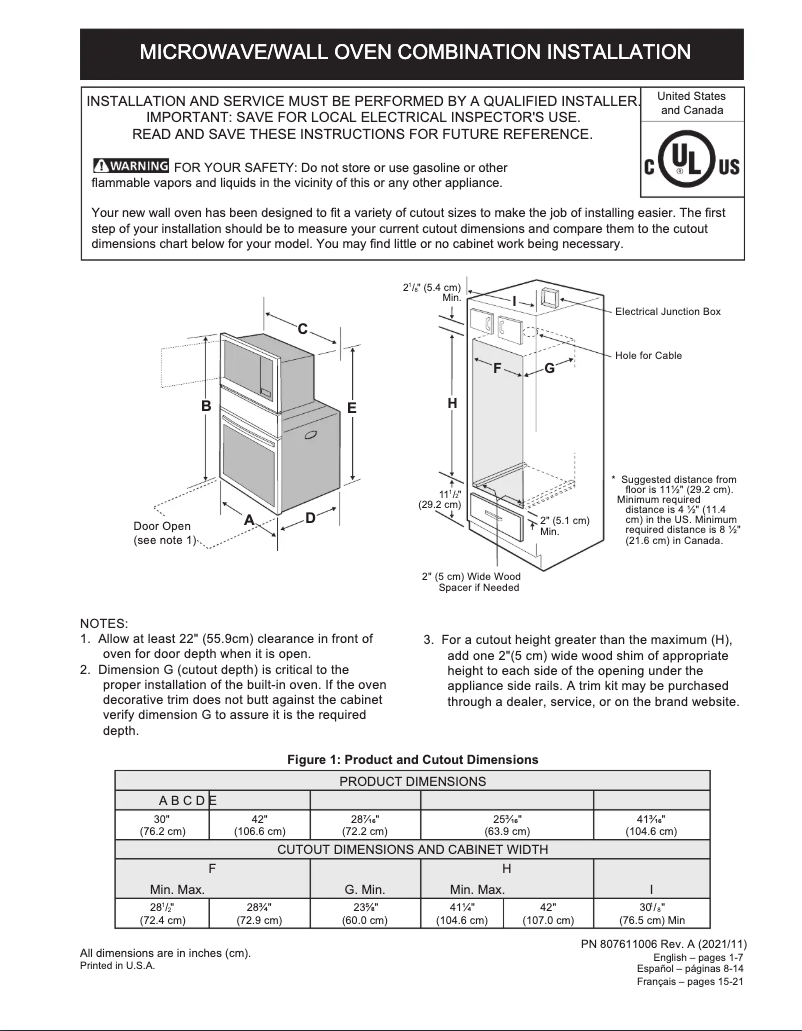 Page 1 de la notice Guide d'installation Frigidaire FCWM3027AB
