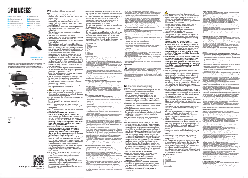 Page 1 de la notice Manuel utilisateur Princess Hybrid barbecue 112256