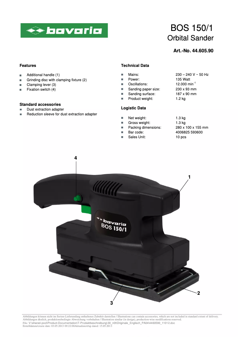 Page 1 de la notice Manuel utilisateur Bavaria BOS 150/1