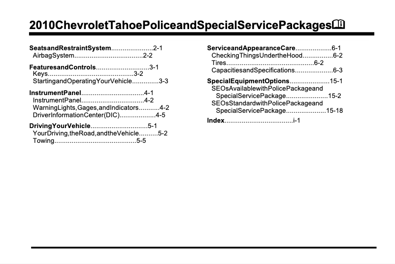 Page n°1 - Manuel utilisateur Chevrolet Tahoe Police (2010)