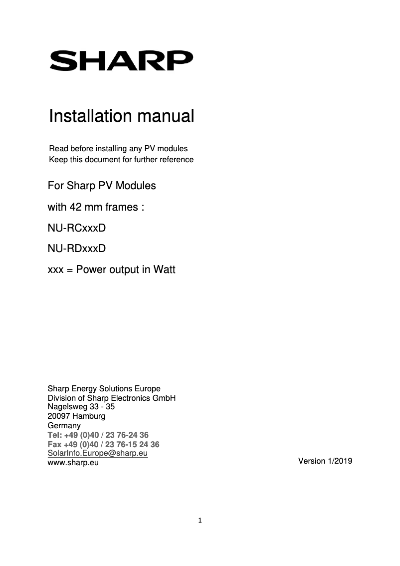 Page 1 de la notice Manuel utilisateur Sharp NU-RD300D
