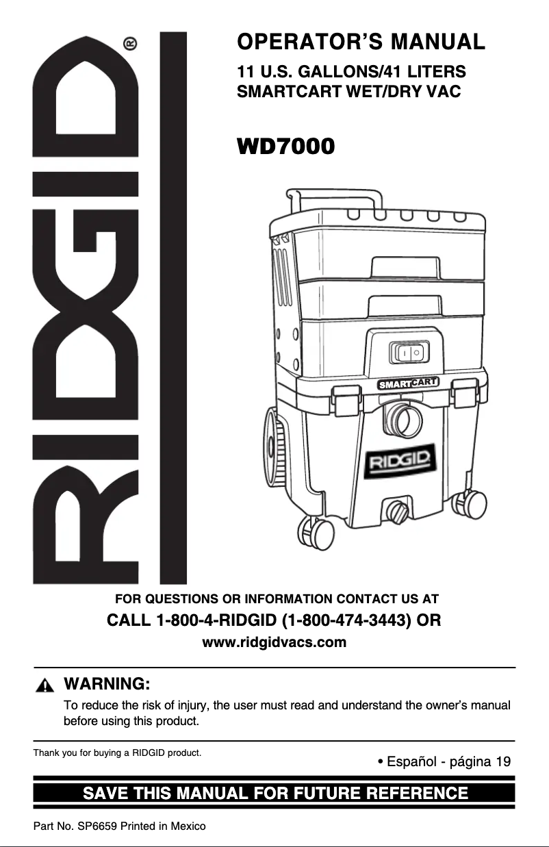 Page 1 de la notice Manuel utilisateur Ridgid WD7000