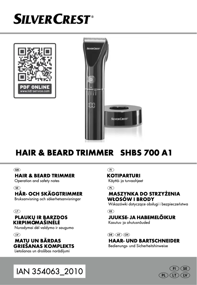 Image de la première page du manuel de l'appareil SHBS 700 A1