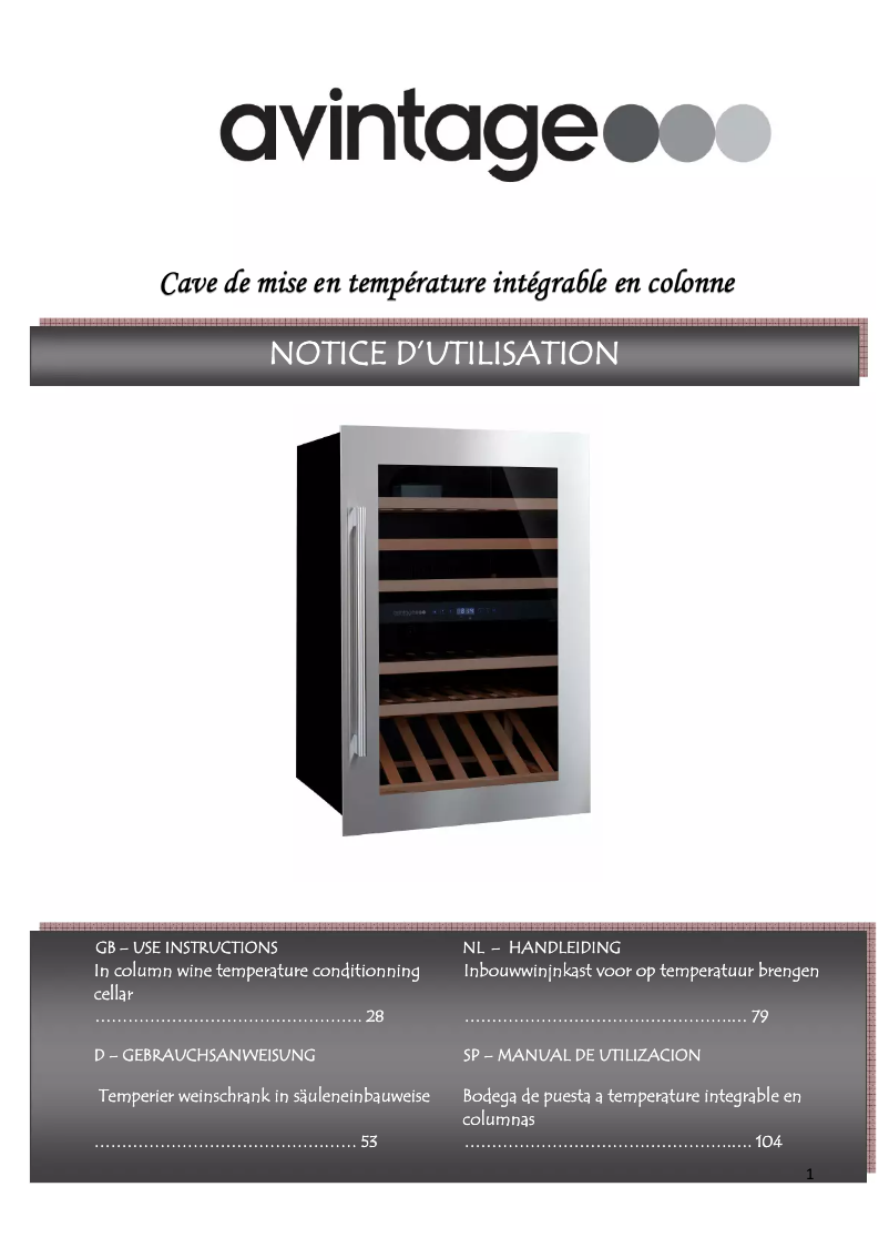 Page 1 de la notice Manuel utilisateur Avintage AV93X3ZI-1