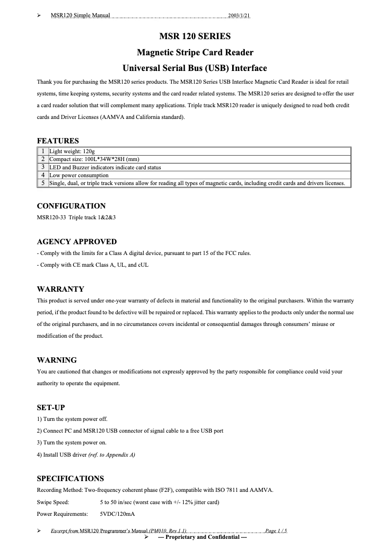 Image de la première page du manuel de l'appareil MSR 120