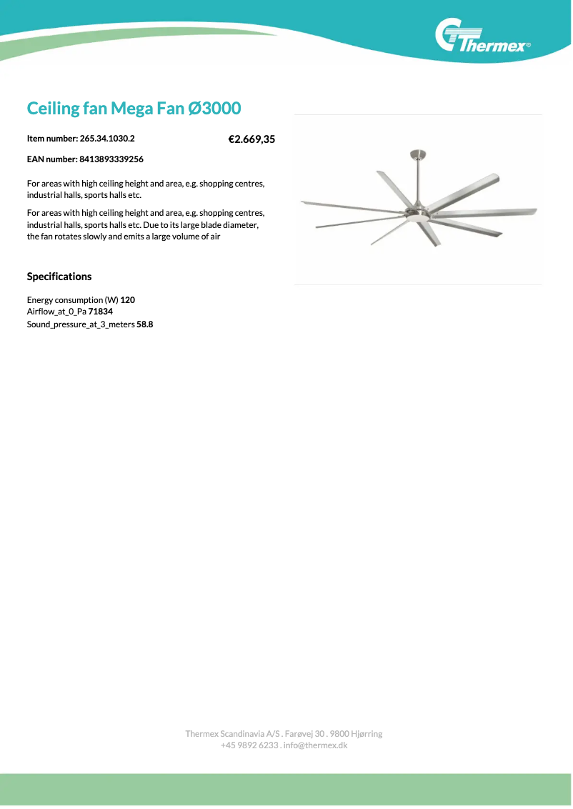 Page 1 de la notice Fiche technique Thermex HTB-2500