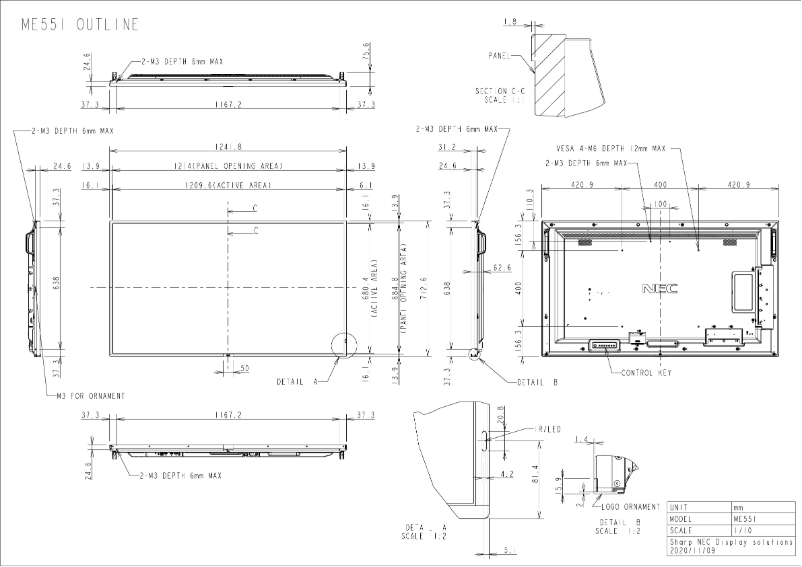 Página 1 del manual Dibujo técnico NEC MultiSync ME551