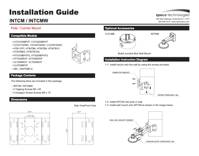 Page 1 de la notice Manuel utilisateur Speco Technologies INTCM