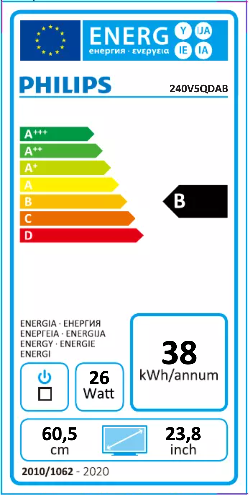 Page 1 de la notice Label énergétique Philips 240V5QDAB