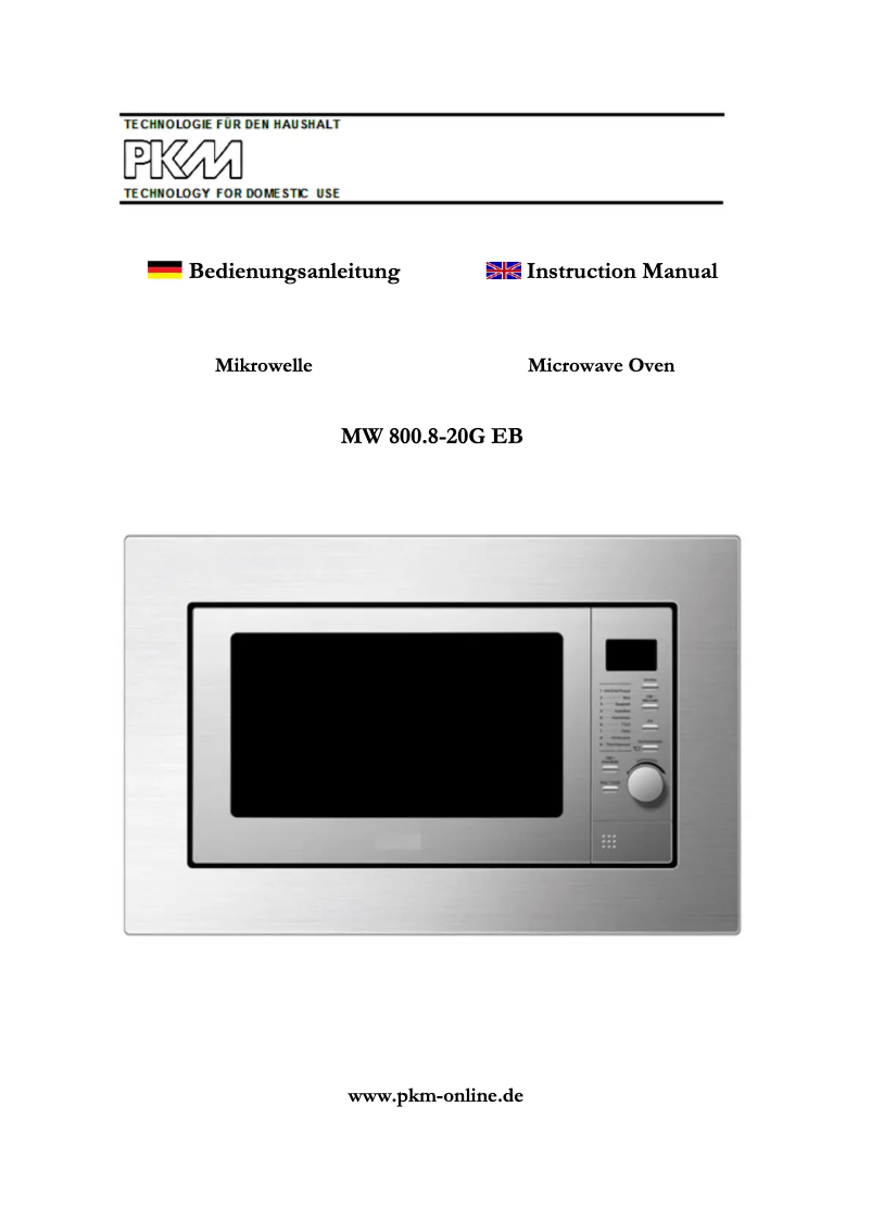 Image de la première page du manuel de l'appareil MW800.8-20G-EB