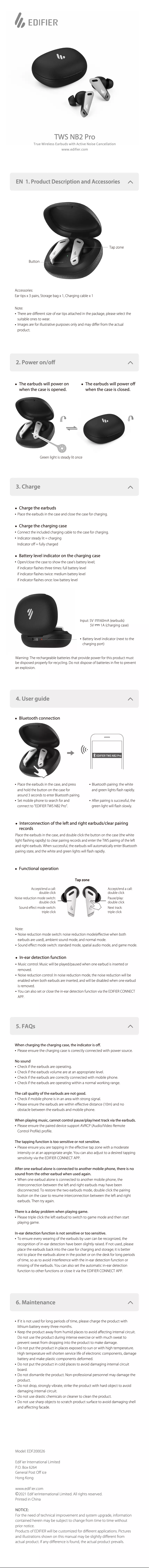Page n°1 - Manuel utilisateur Edifier TWS NB2 Pro