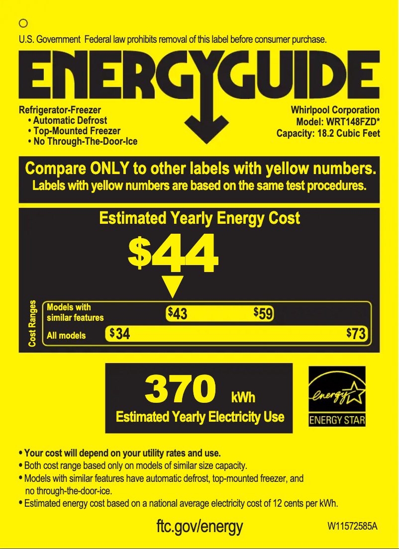 Page n°1 - Label énergétique Whirlpool WRT148FZDM