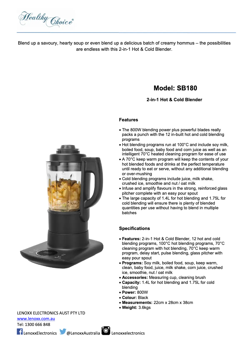 Image de la première page du manuel de l'appareil SB180