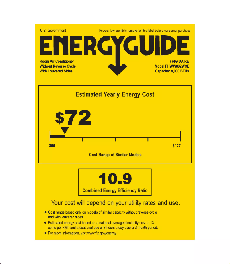 Page 1 de la notice Label énergétique Frigidaire FHWW082WCE