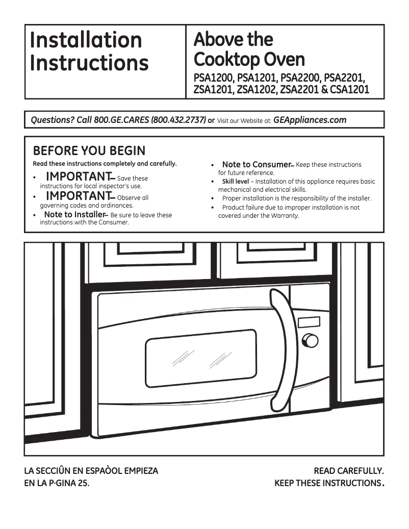 Page 1 de la notice Guide d'installation GE PSA1201RSS